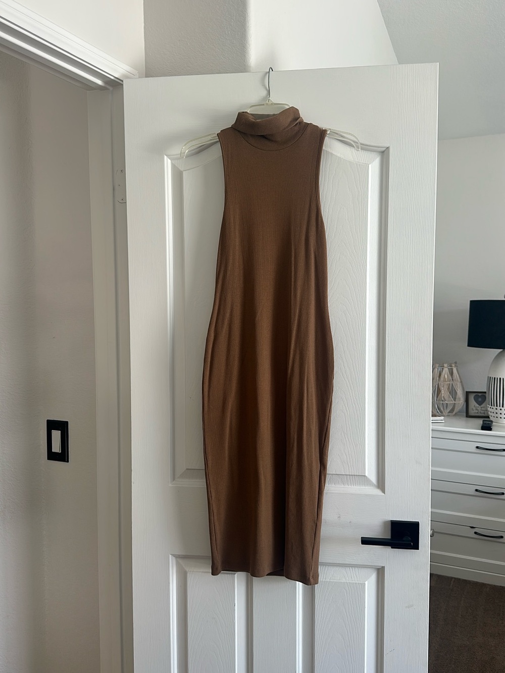 Zara Sleeveless Turtleneck Midi Dress in Brown